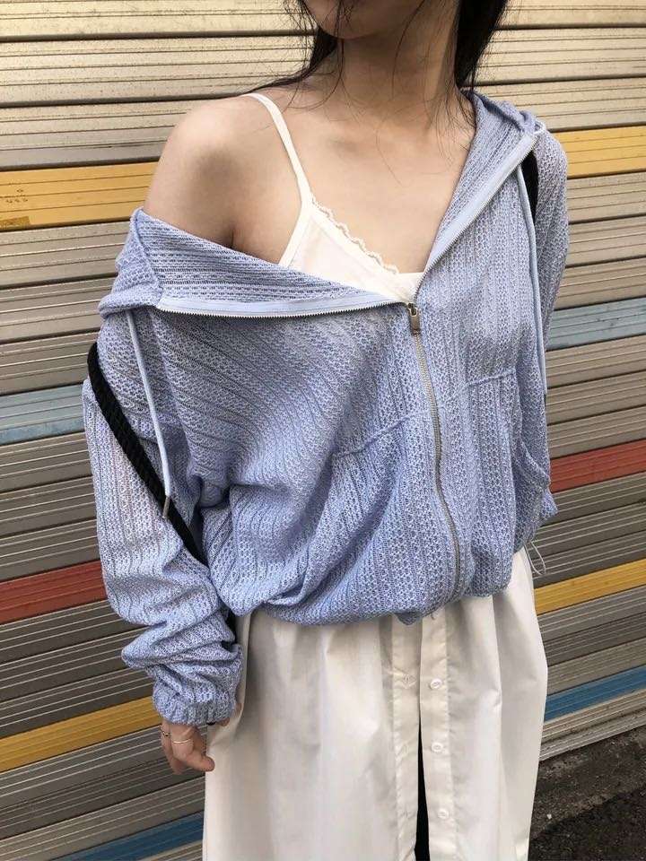 網眼針織連帽拉鍊外套