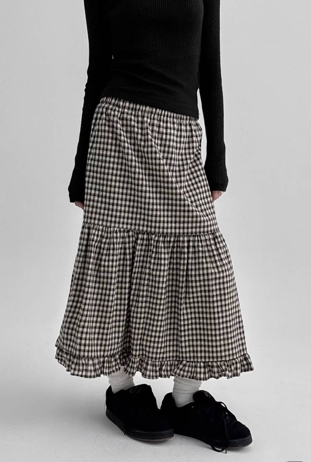 Plaid Ruffled Maxi Skirt