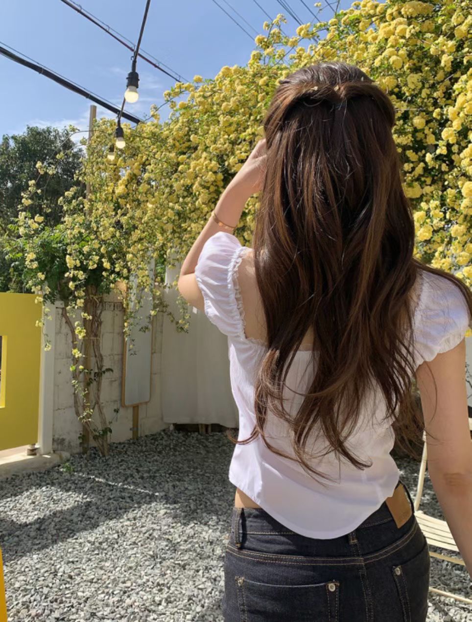 Square Neck Ruffle Puff Sleeve Top