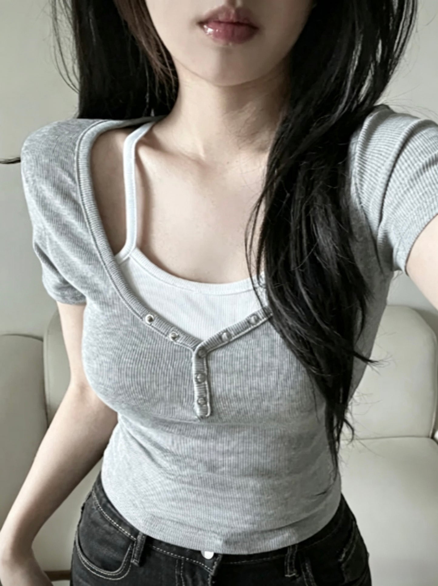 Layered Henley Tank Top