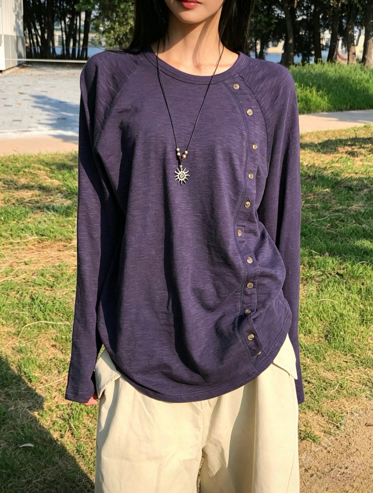 Asymmetric Button Tee