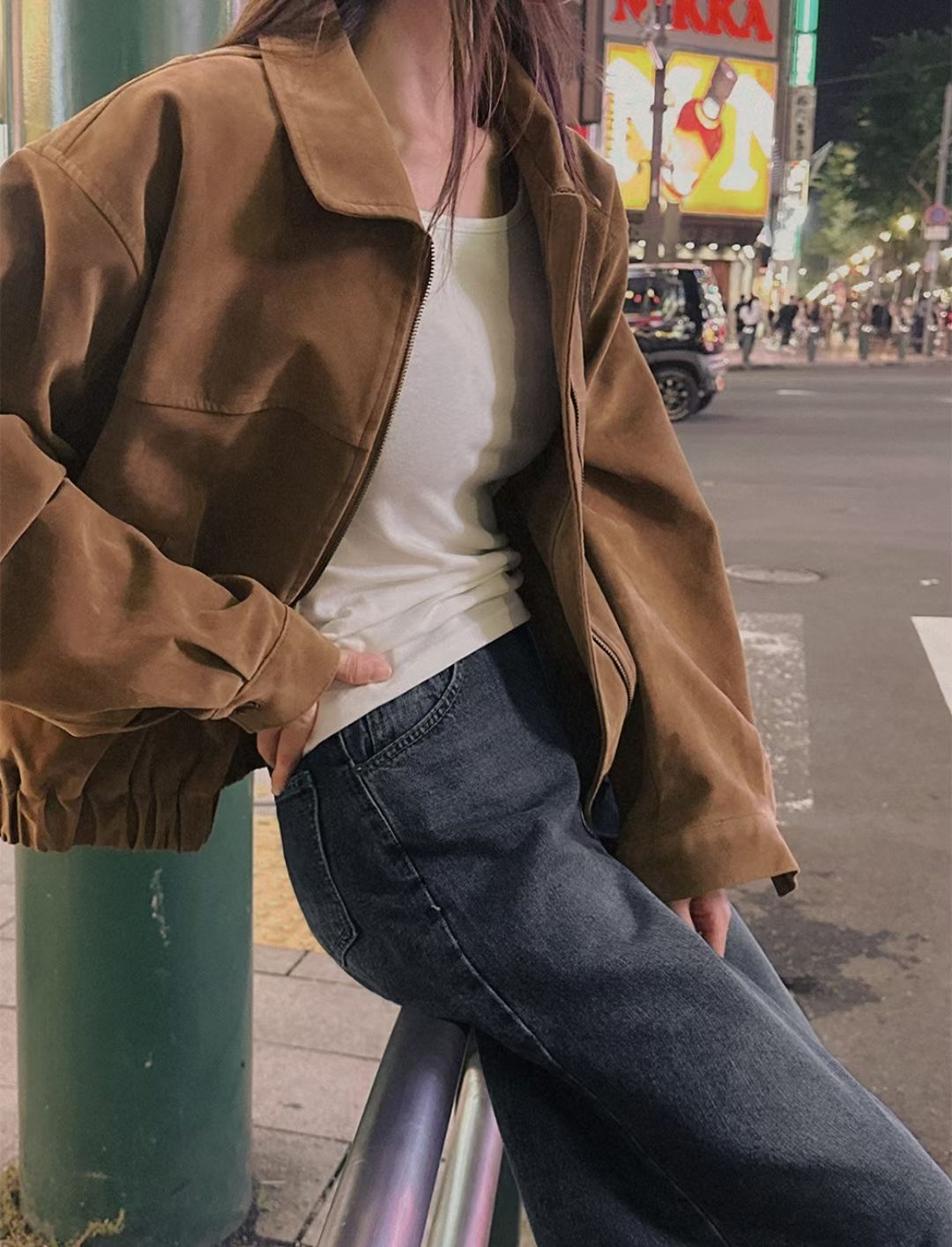 Brown Suede Bomber Jacket