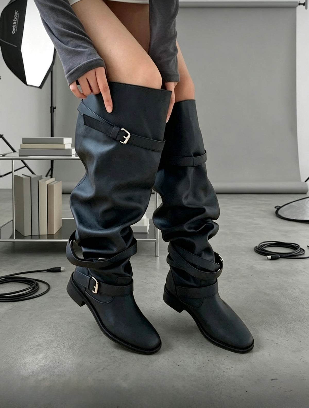 Wrap-Strap Slouch Boots
