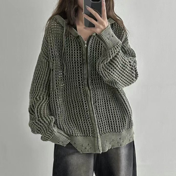 網眼針織連帽拉鍊外套(unisex)