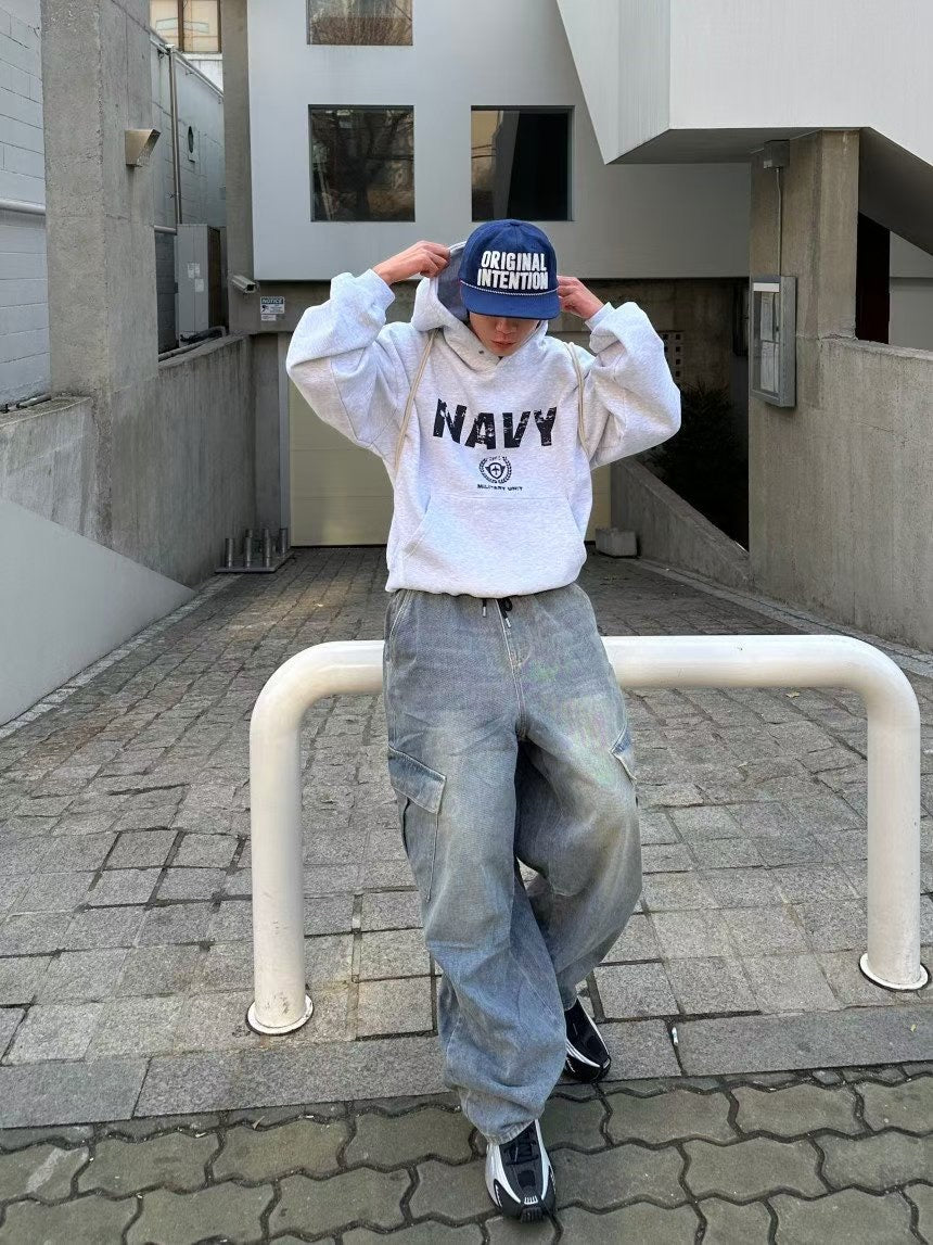 Navy Blue Cropped Hoodie