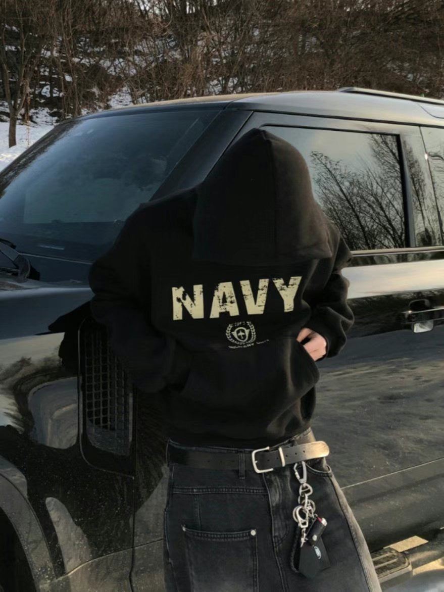 Navy Blue Cropped Hoodie