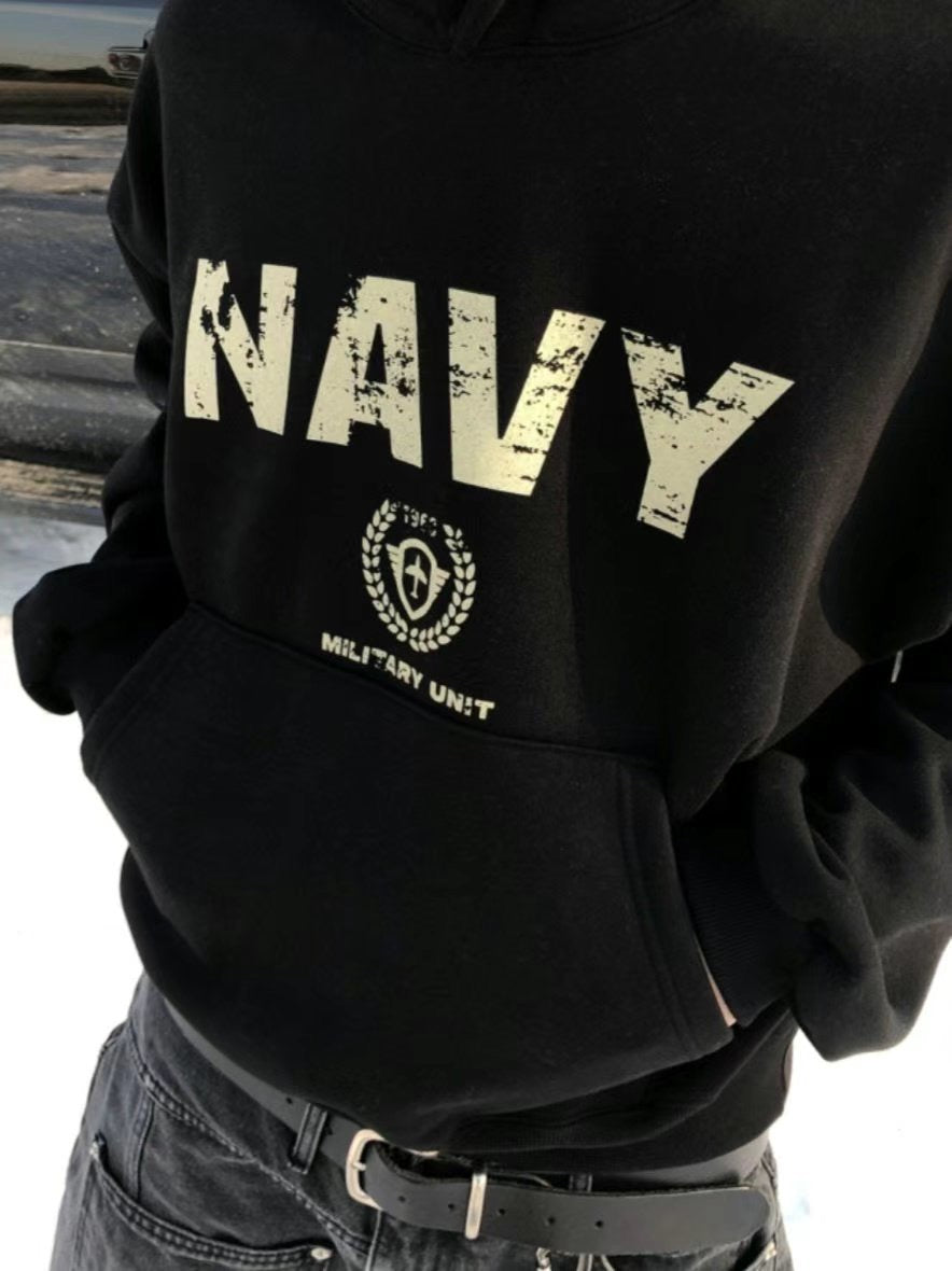 Navy Blue Cropped Hoodie