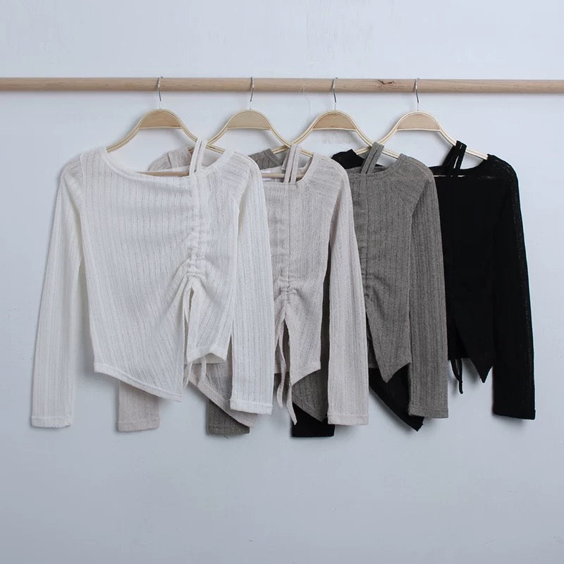 Strapless drawstring thin knit top