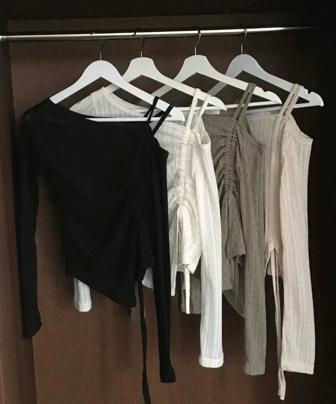 Strapless drawstring thin knit top