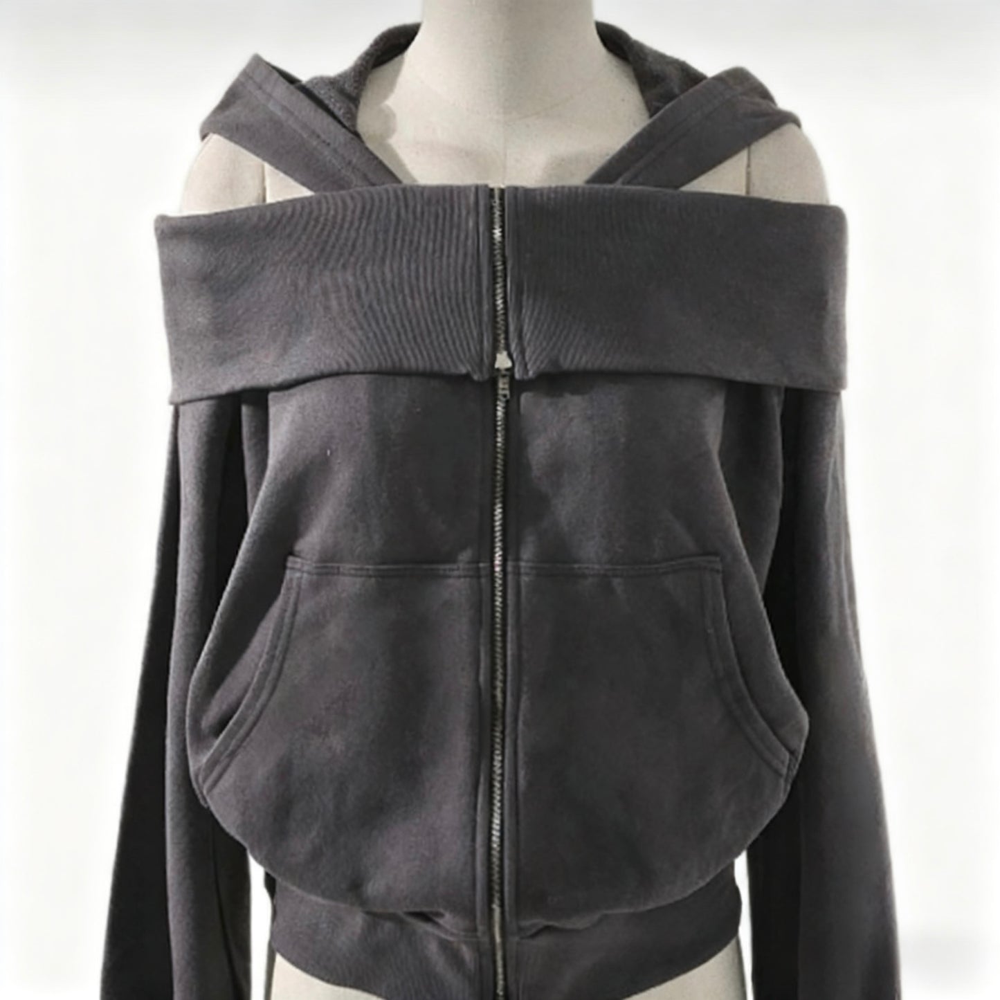 Shoulder Exposed Zip-Up Jacket