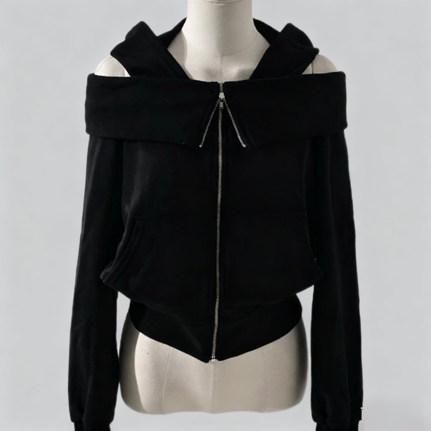 Shoulder Exposed Zip-Up Jacket