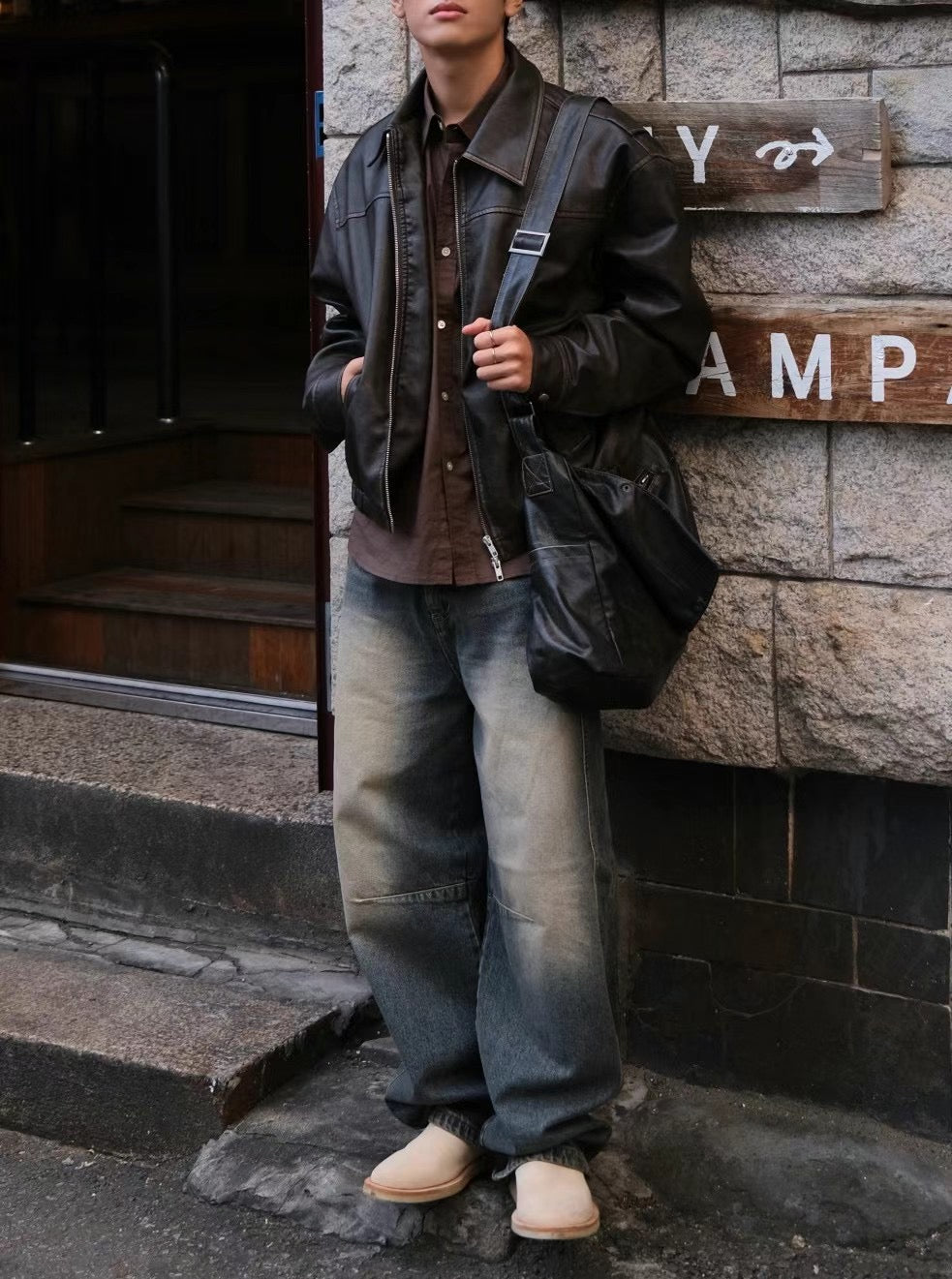 Unisex Distressed Leather Jacket