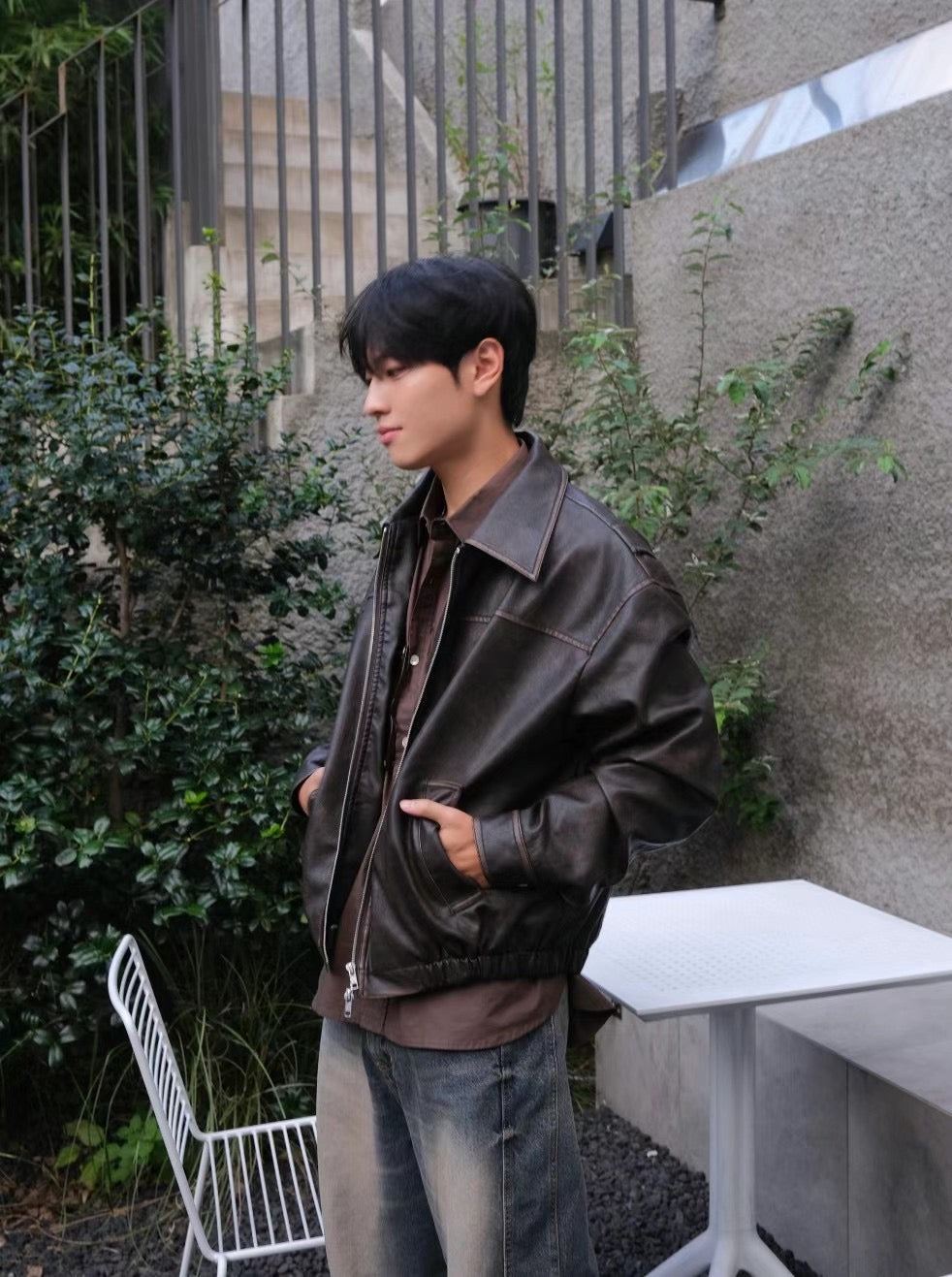 Unisex Distressed Leather Jacket