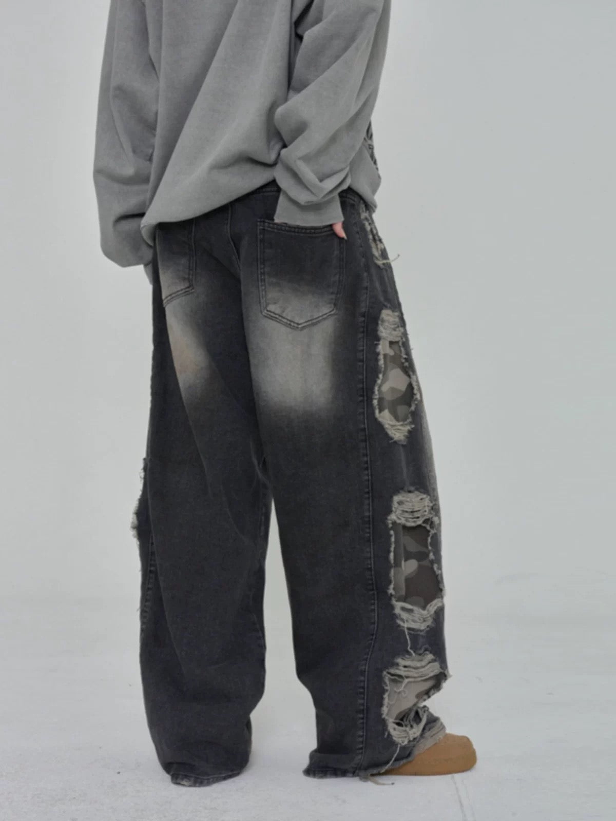 UNISEX 迷彩邊牛仔褲