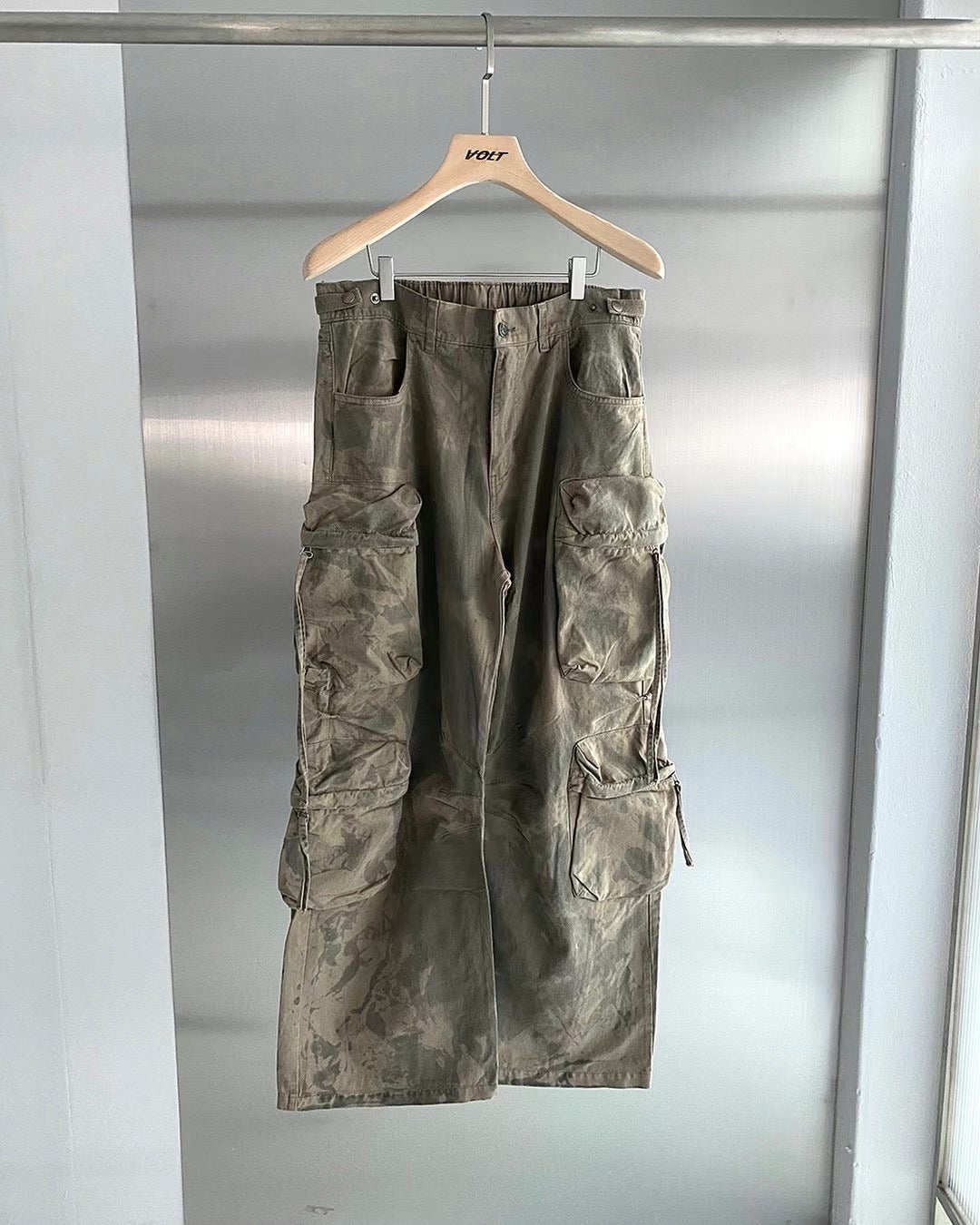 迷彩工裝多口袋復古寬腿褲Unisex