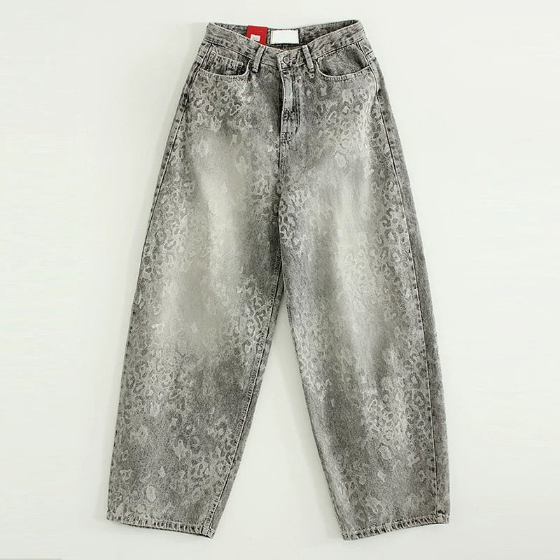 豹紋漸變牛仔褲 unisex