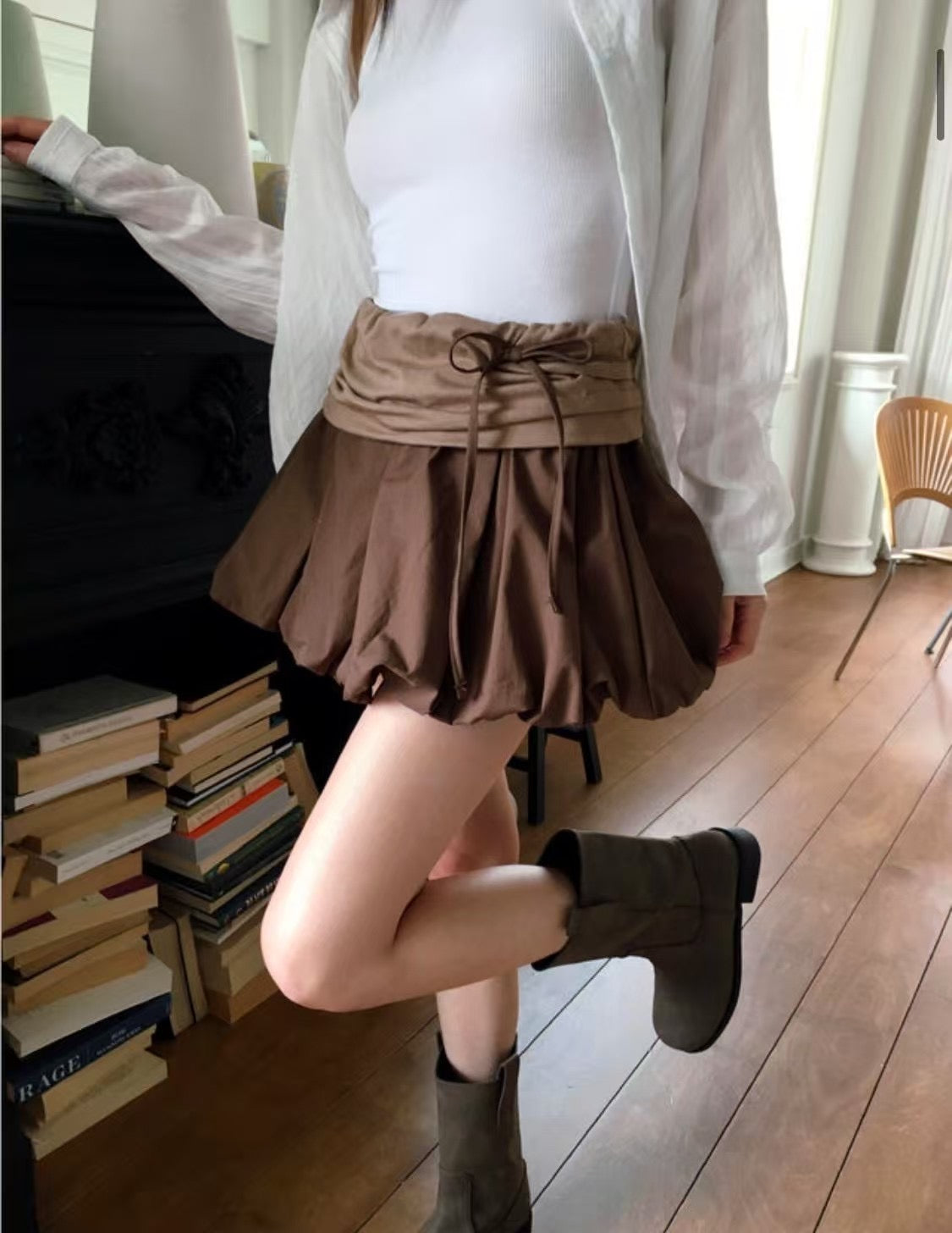 Puffy satin skirt