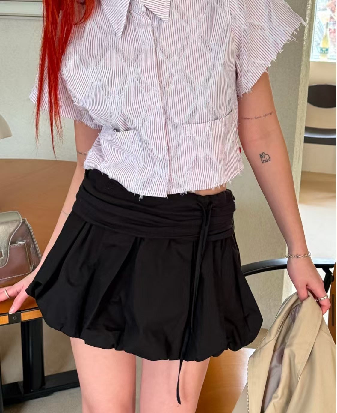 Puffy satin skirt
