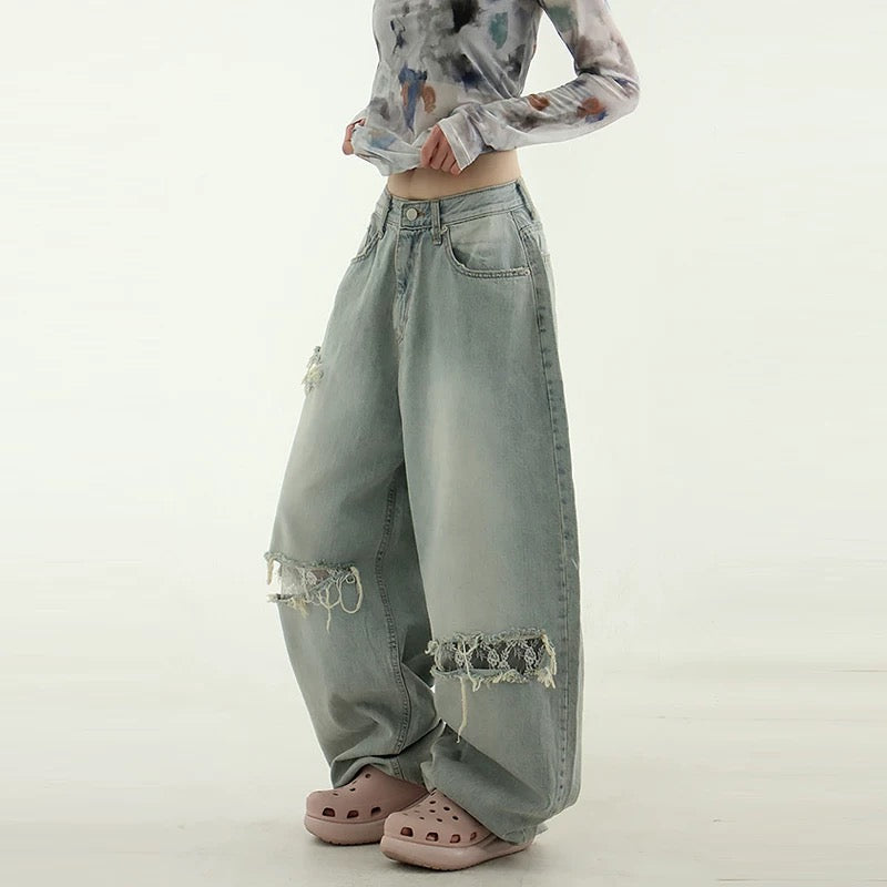 Bohemian lace mesh jeans
