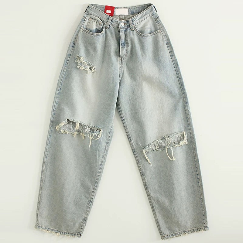 Bohemian lace mesh jeans