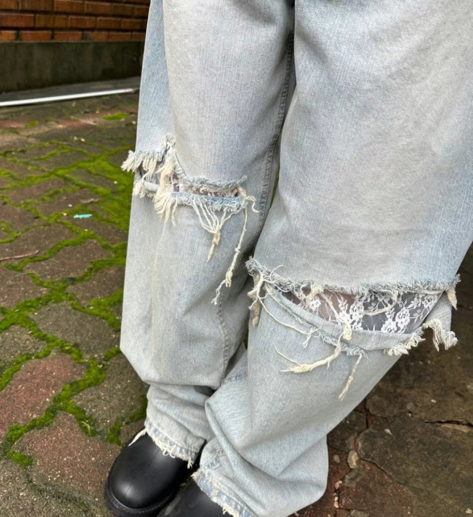 Bohemian lace mesh jeans