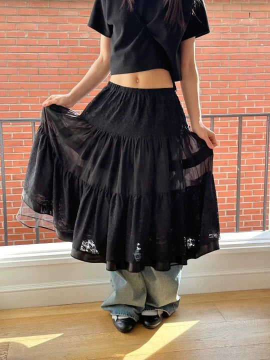 Layered Sheer Lace Tutu Skirt