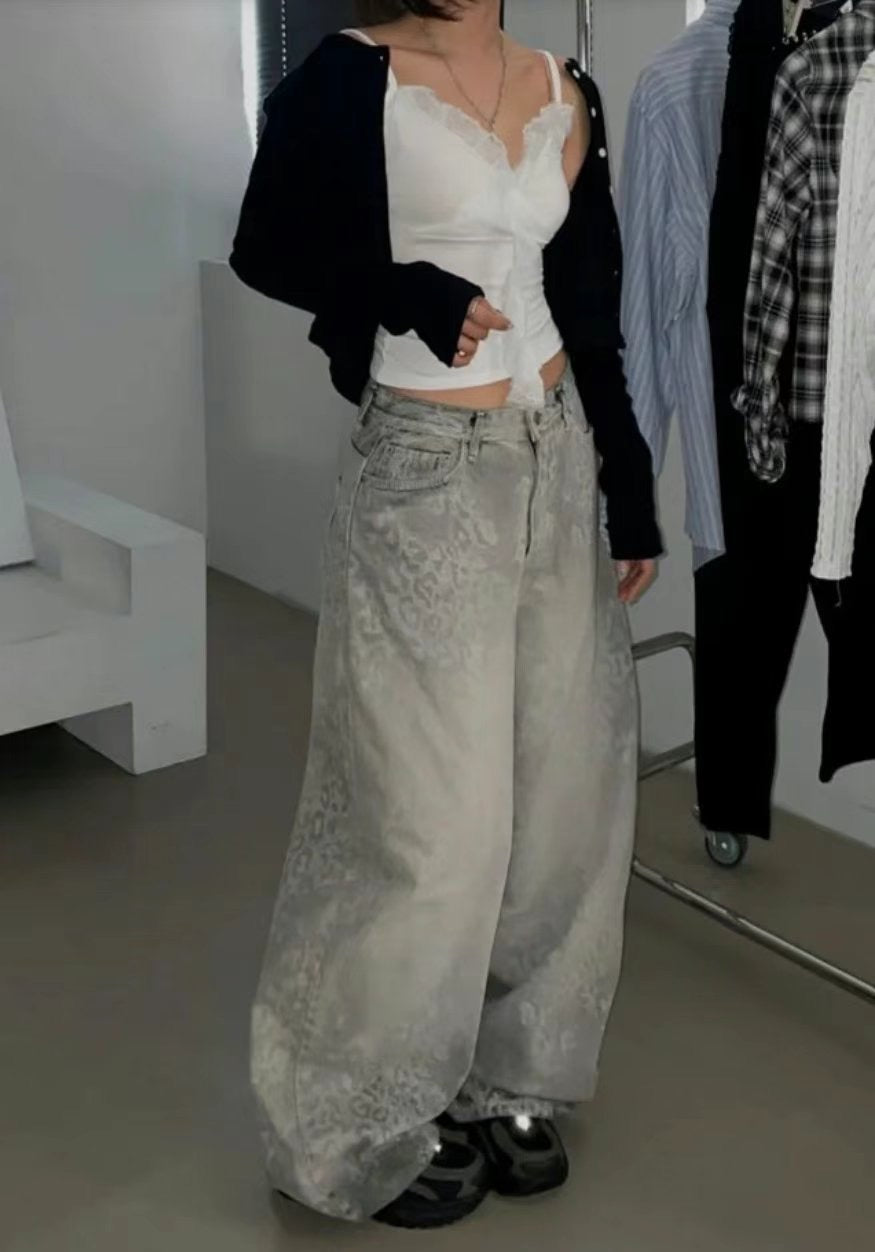 豹紋漸變慵懶牛仔褲 unisex