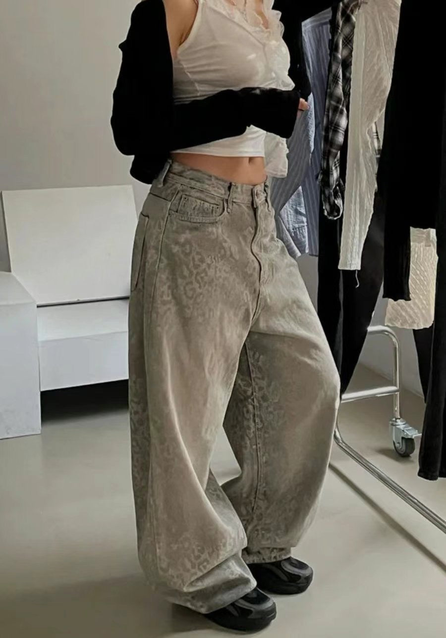 豹紋漸變慵懶牛仔褲 unisex