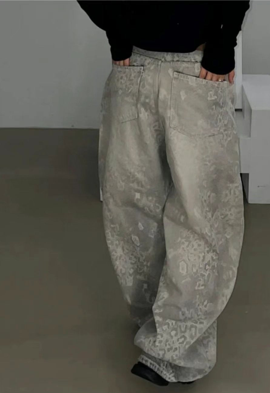 豹紋漸變慵懶牛仔褲 unisex