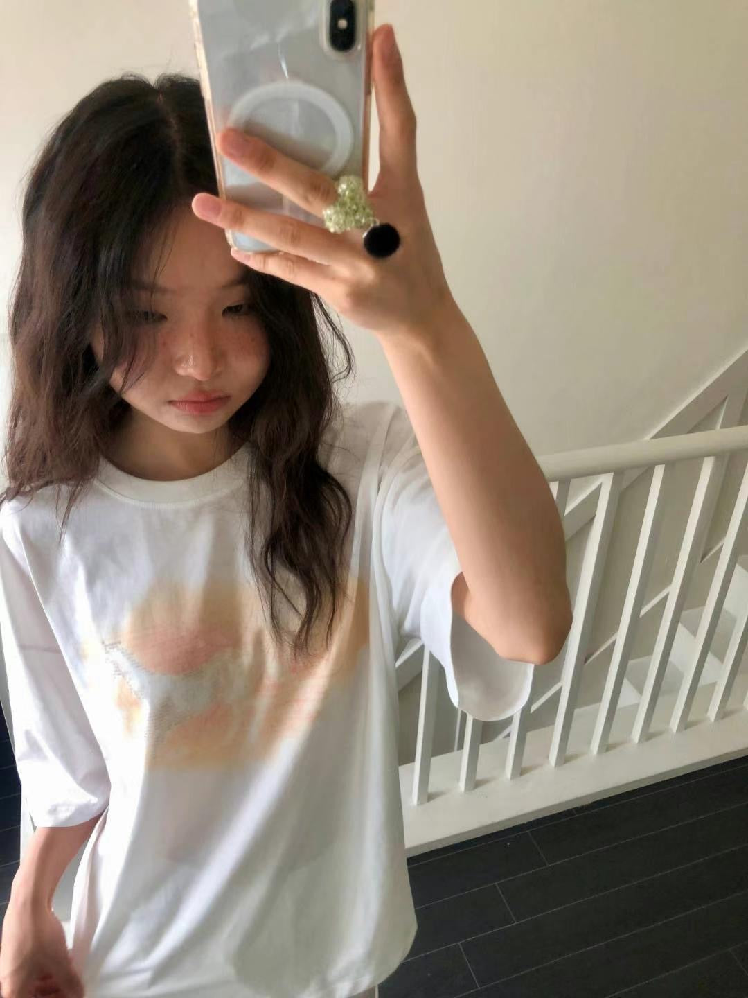 Watercolor print running pony loose T-shirt
