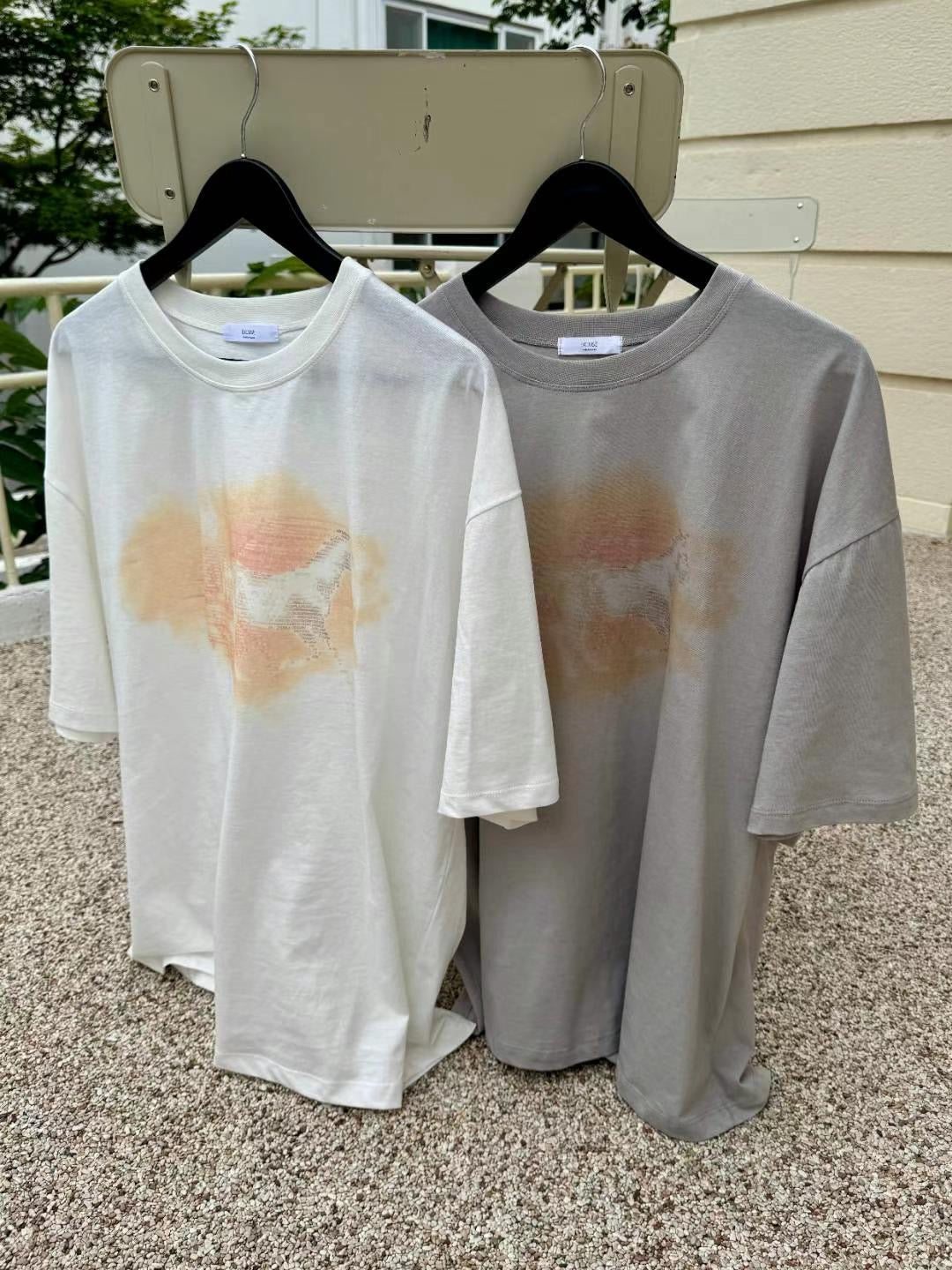 Watercolor print running pony loose T-shirt