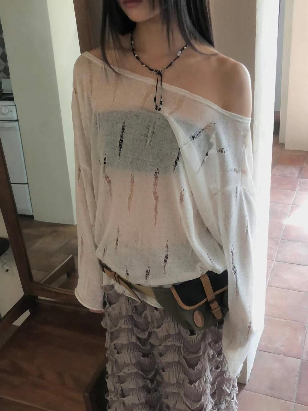 Off-Shoulder Mesh Layered Tee