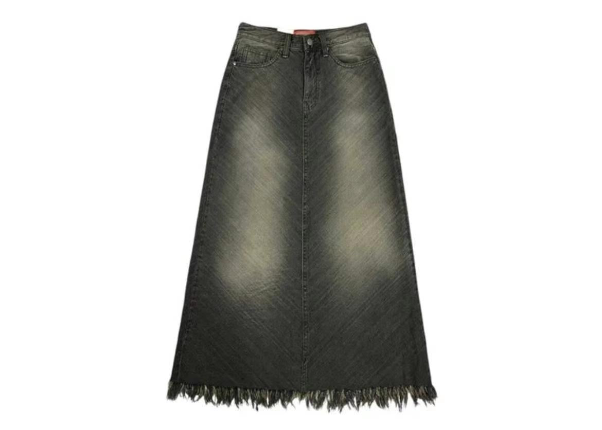 rinsed wash denim long skirt