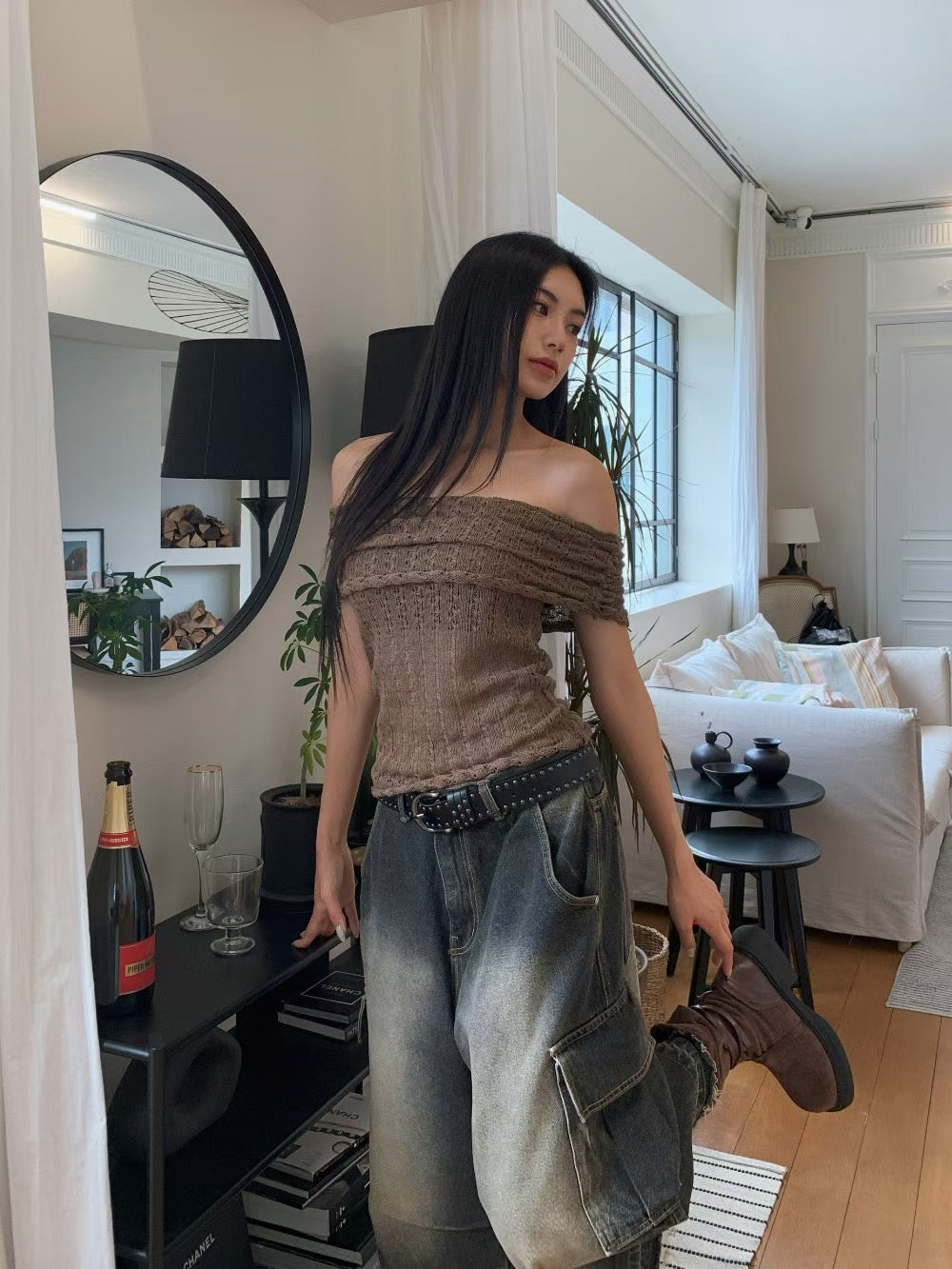 Off-Shoulder Knit Top