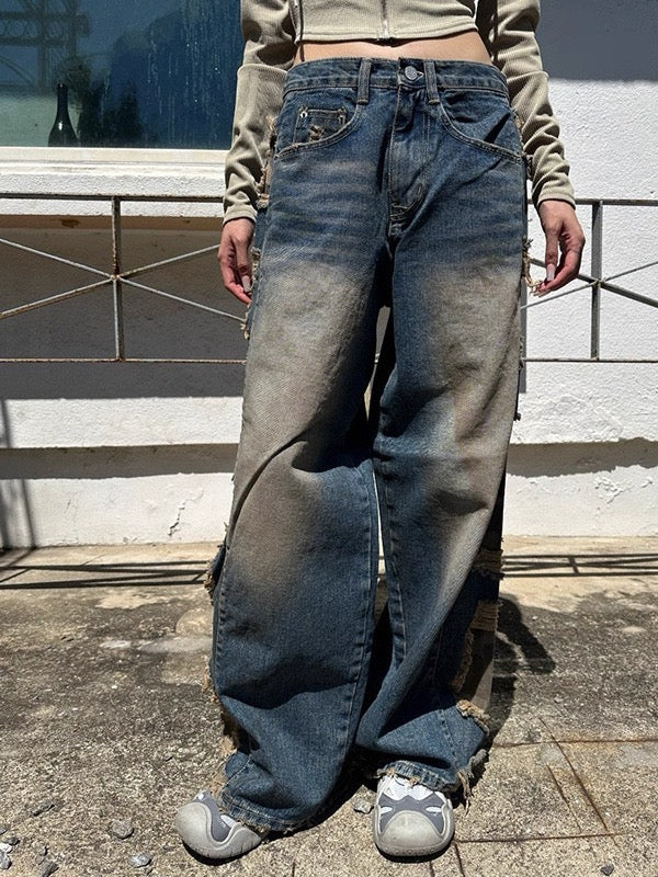 UNISEX 迷彩邊牛仔褲