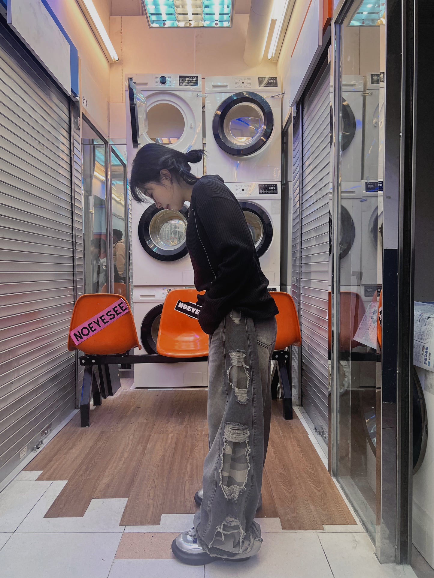 UNISEX 迷彩邊牛仔褲