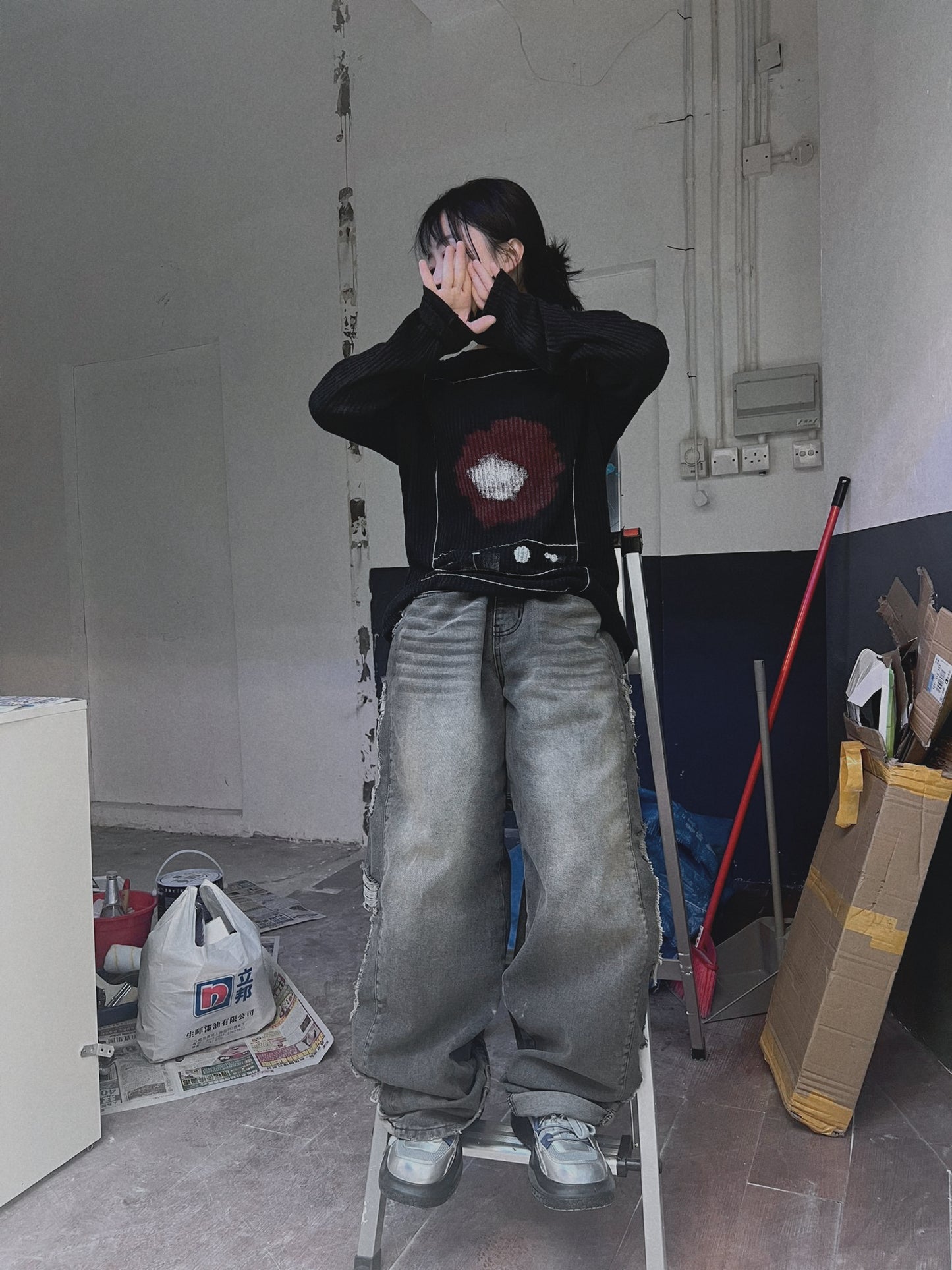 UNISEX 迷彩邊牛仔褲