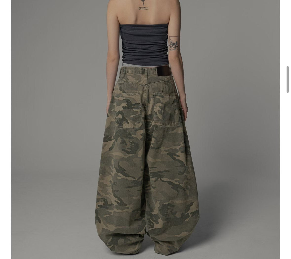 camo pattern wide balloon pants