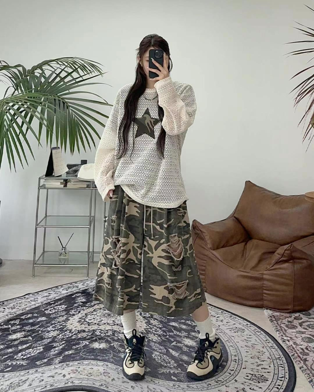 Camo Patchwork Long-Sleeve Tee