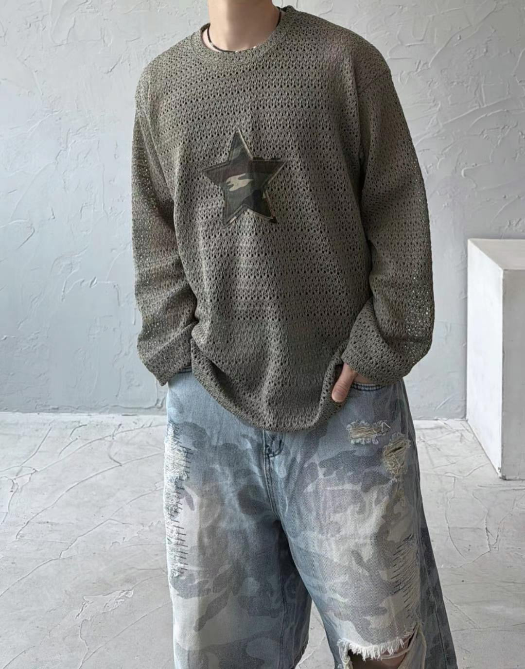Camo Patchwork Long-Sleeve Tee