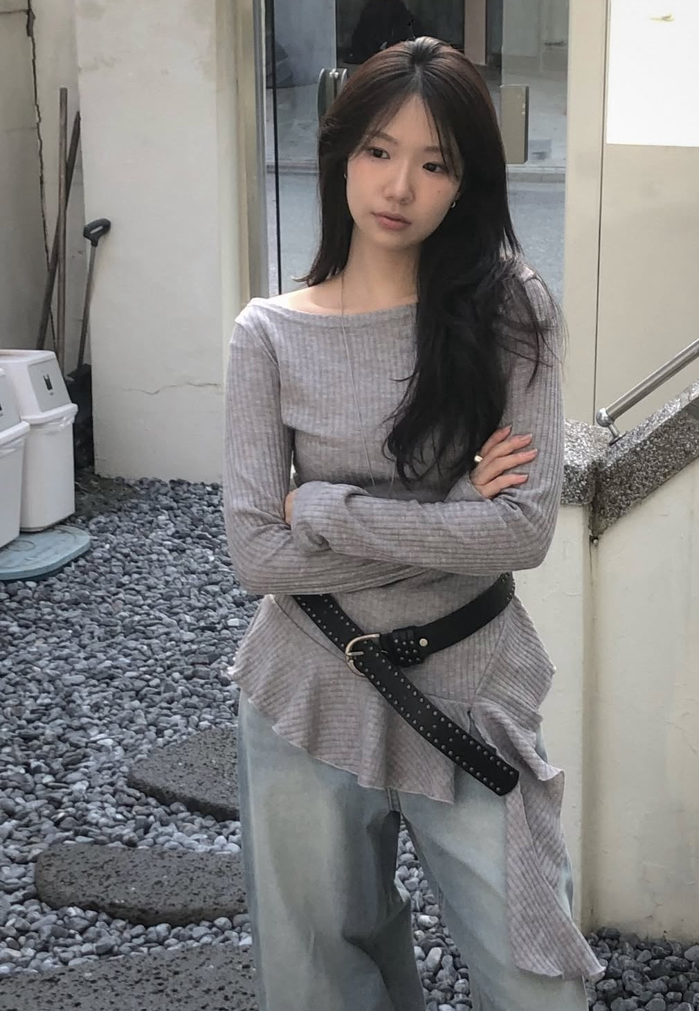 Asymmetrical Knit Layered Top