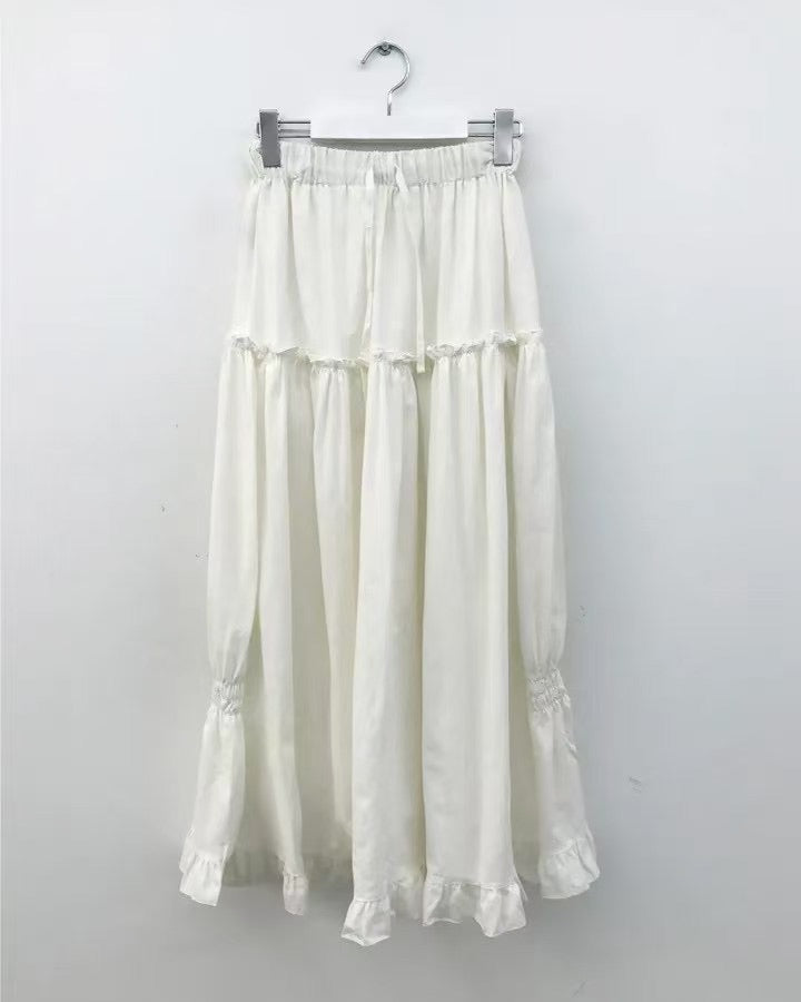 Checkered Ruffle Long Skirt