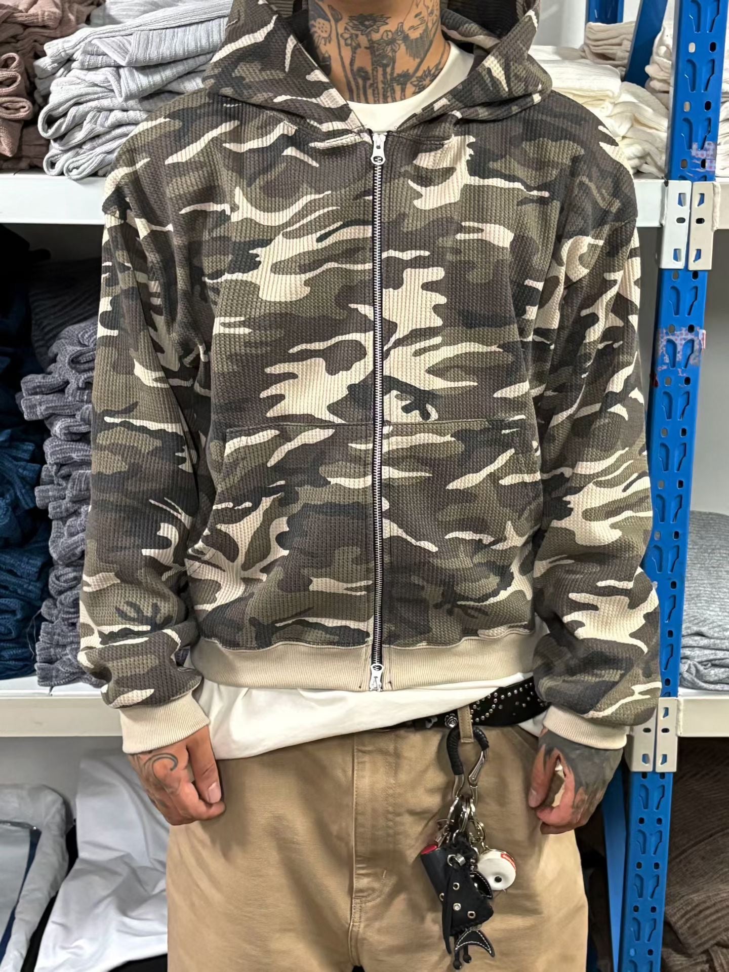 Camouflage Cropped Hooded Zip-Up