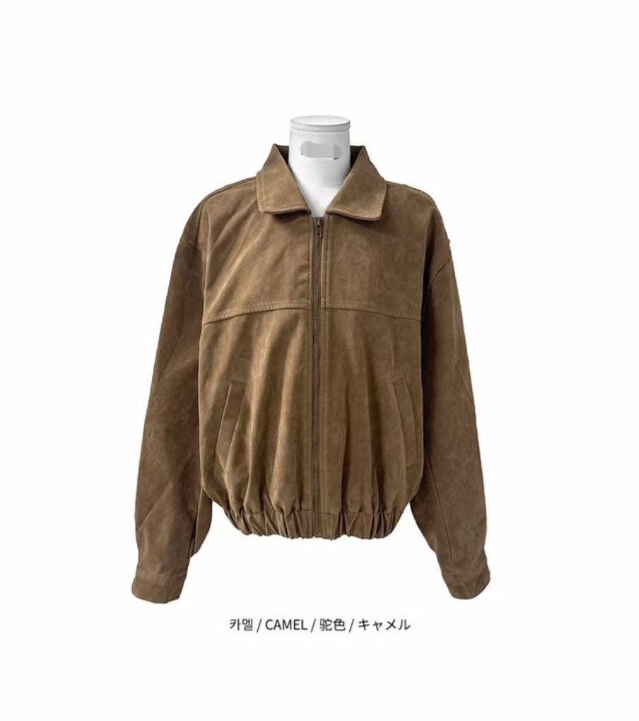 Brown Suede Bomber Jacket
