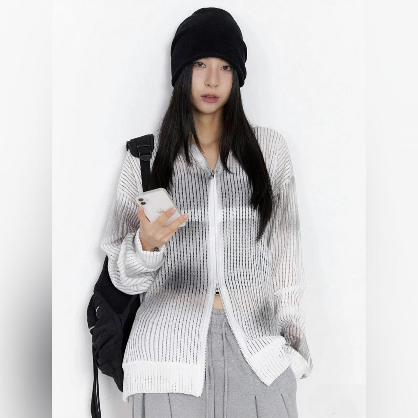 Distressed Wash Zip-Up Hoodie Jacket