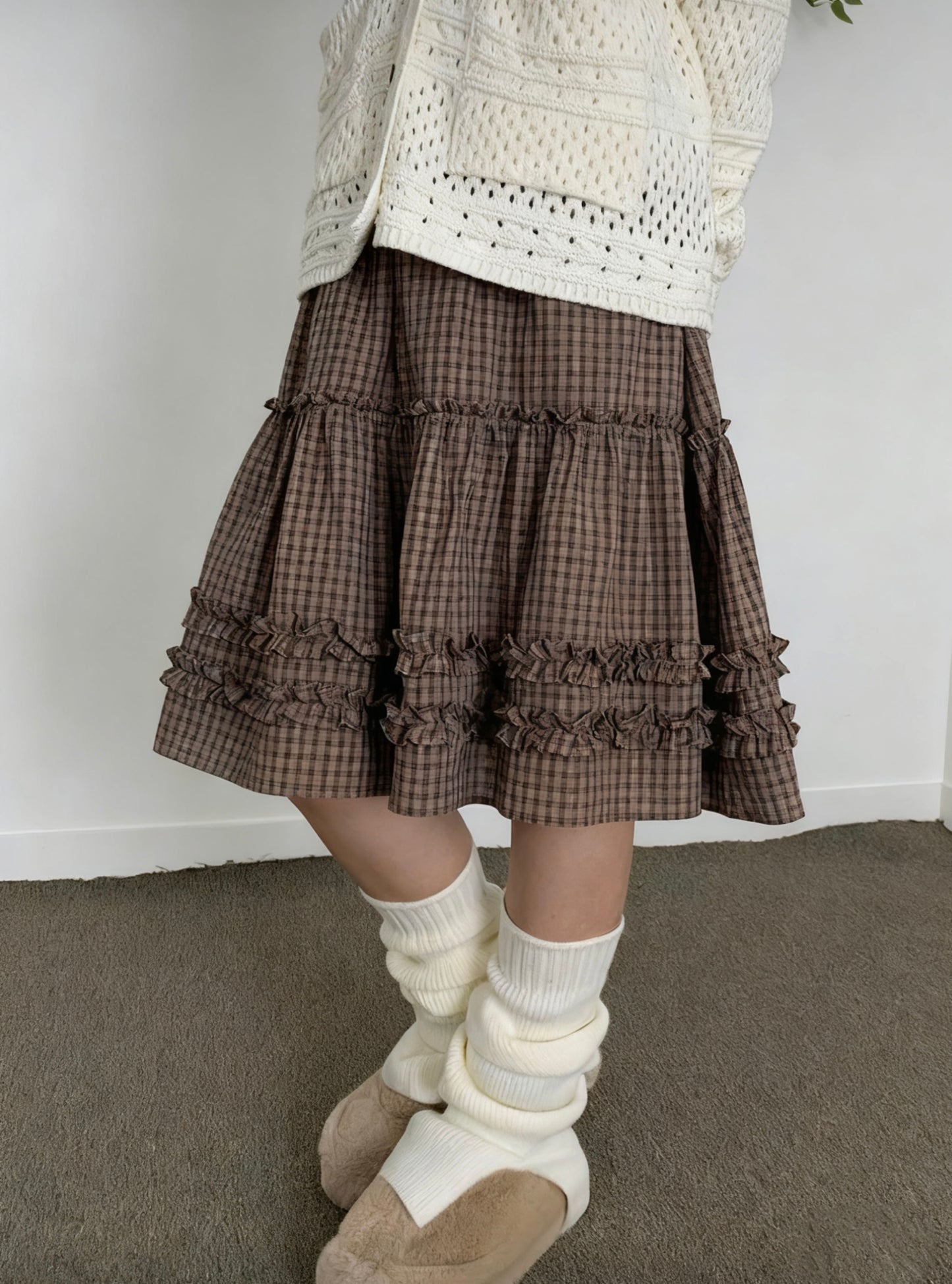 Plaid Ruffled Midi Skirt