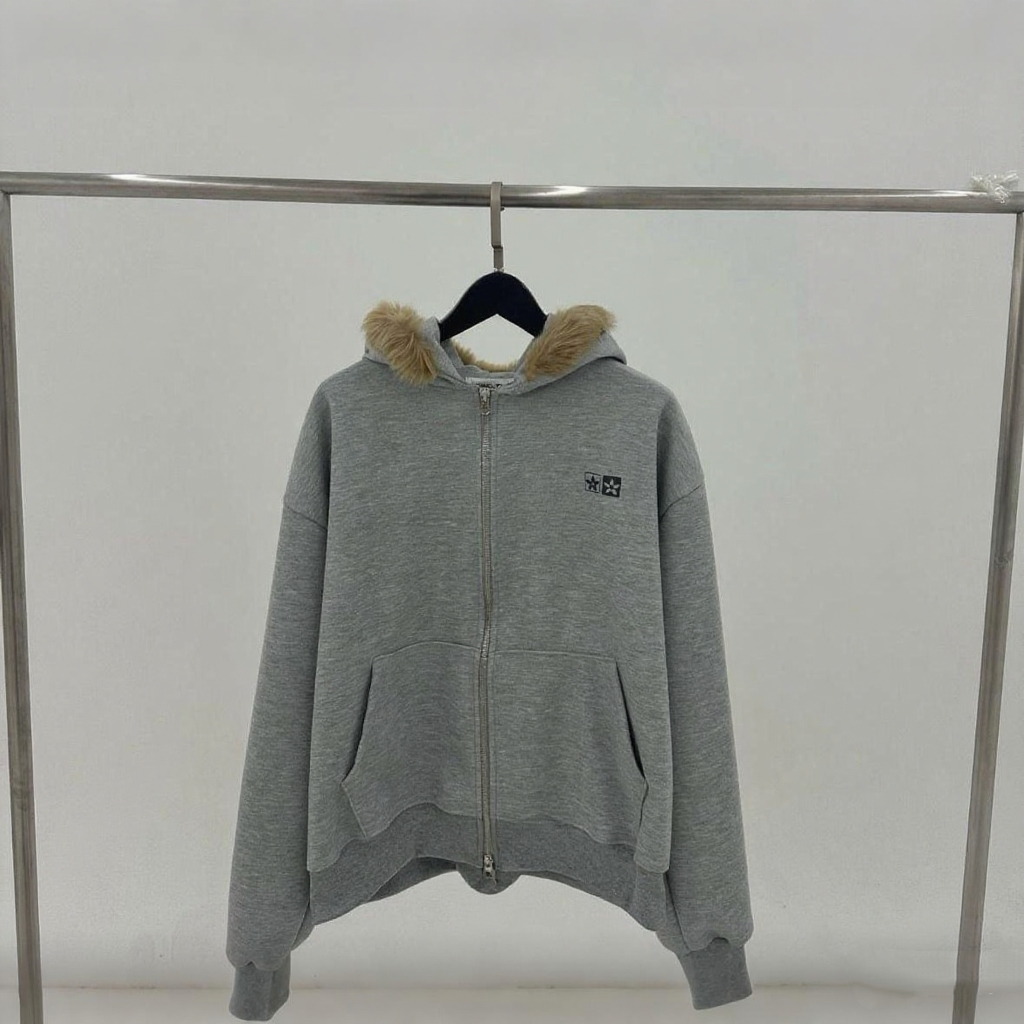Fuzzy Collar Zip-Up Hoodie Jacket Unisex