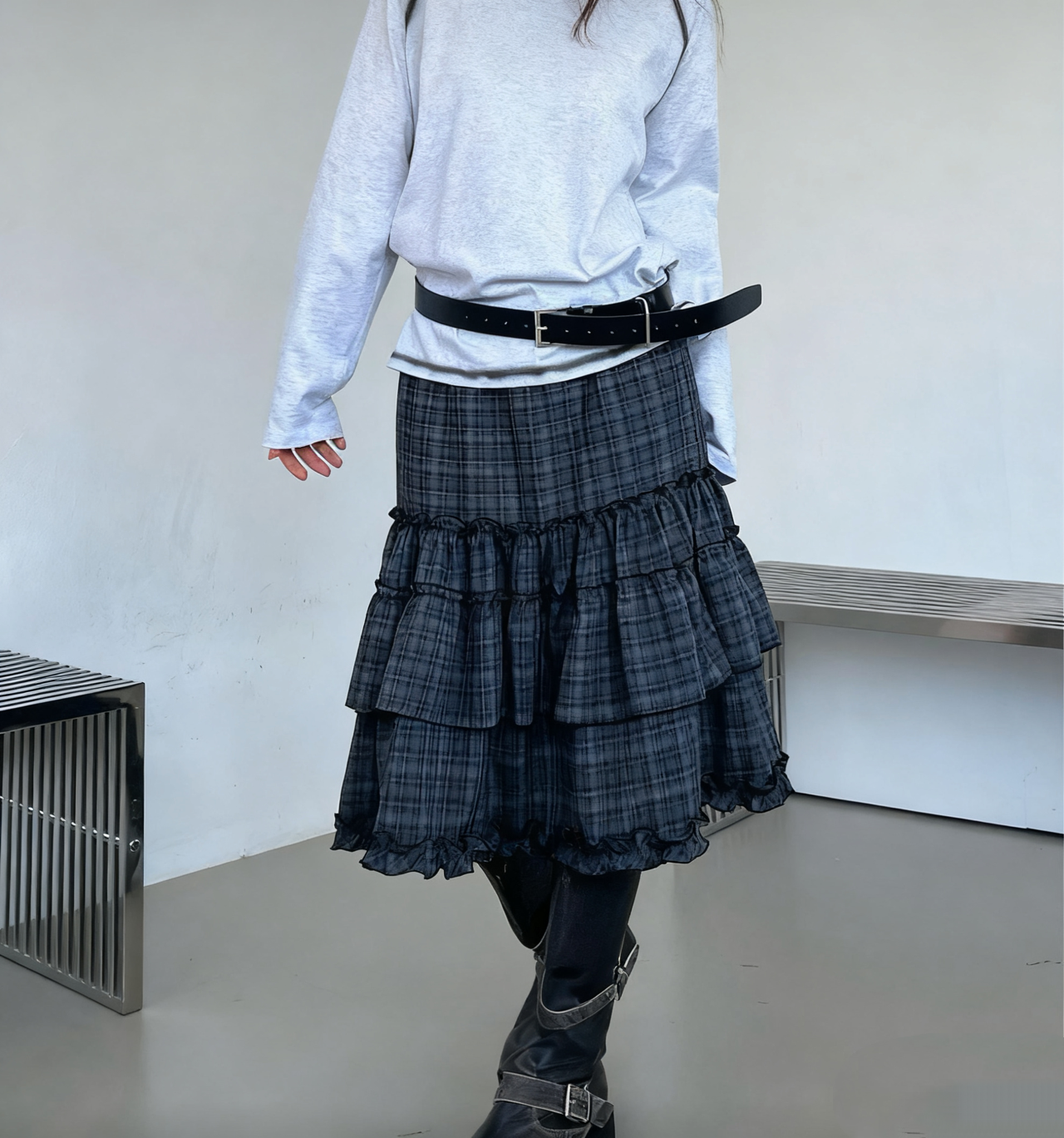 Ruffled Plaid Skirt