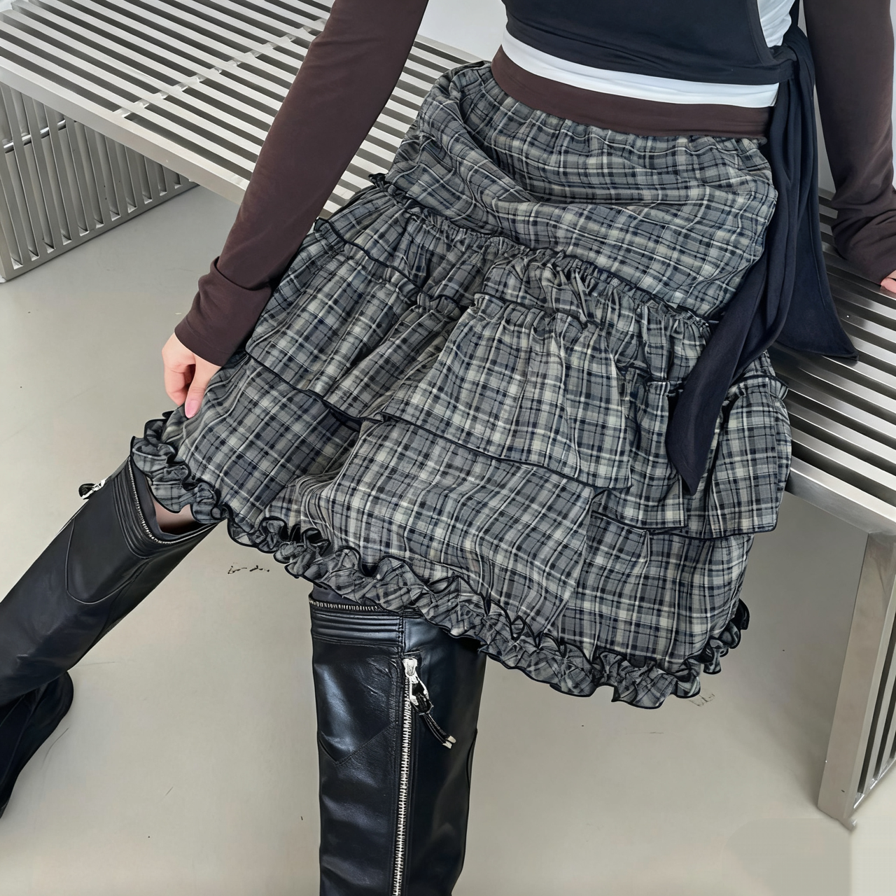 Ruffled Plaid Skirt