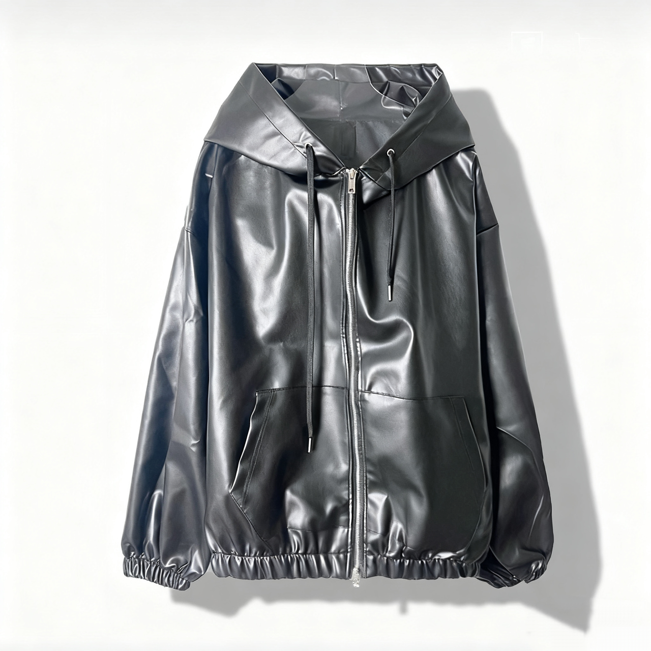 Hooded Zip Leather Jacket